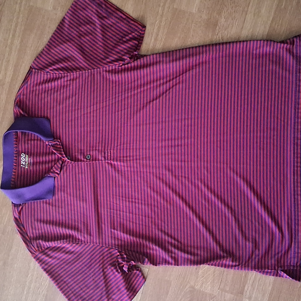 Izod Maroon and Purple Striped Polo Golf Shirt XL